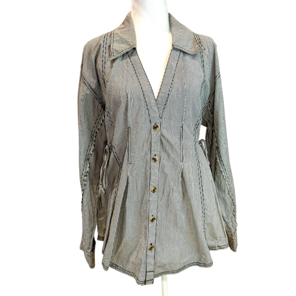 Free People Women’s Marten Oxford Top Tunic Long Sleeve Shirt Black White Combo